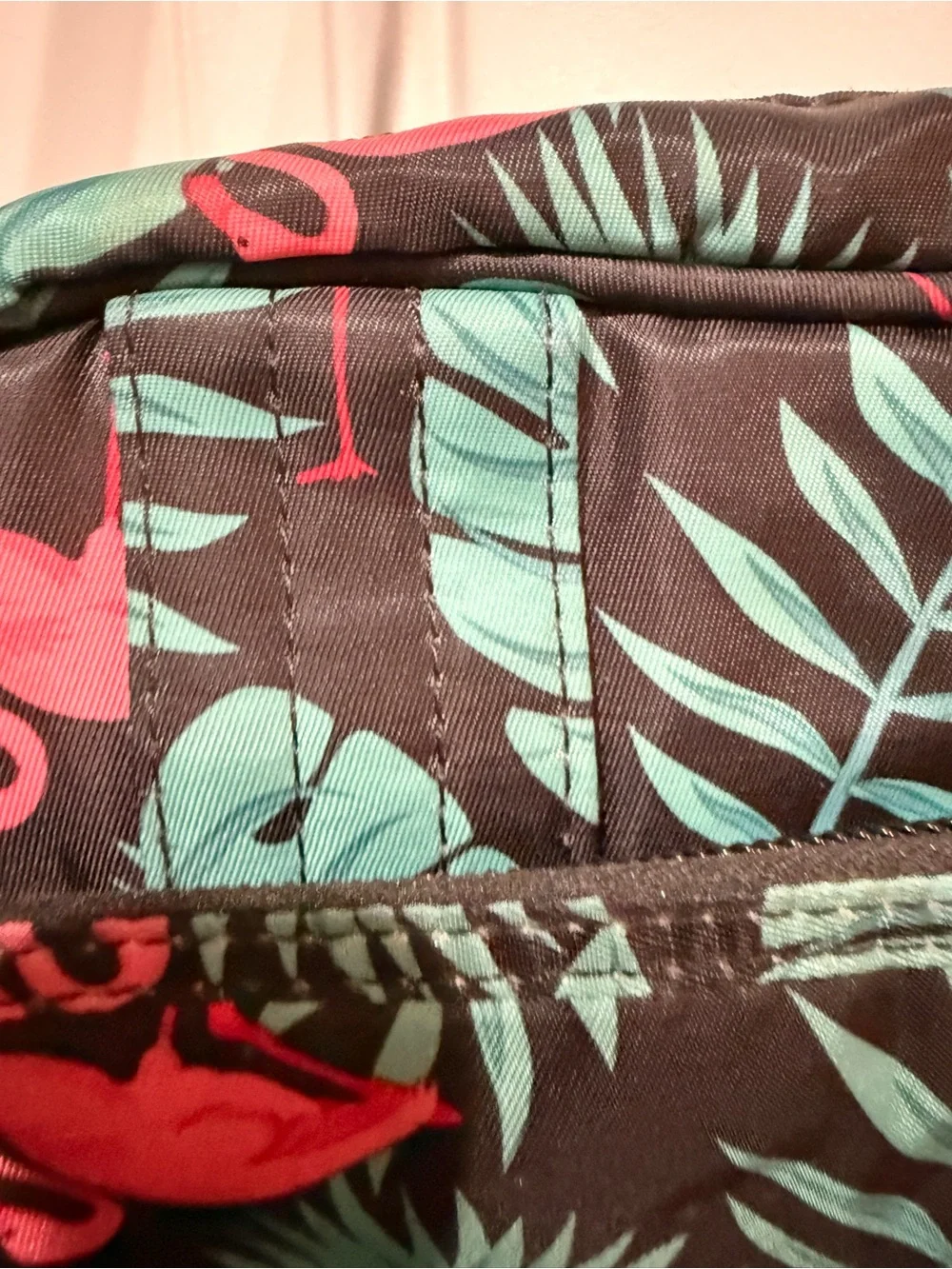 LUG Quilted Flamingo Print Crossbody Bag - Black/Teal/Pink